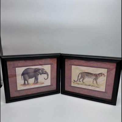 Elephant and Leopard Framed Art Prints Pair (2)