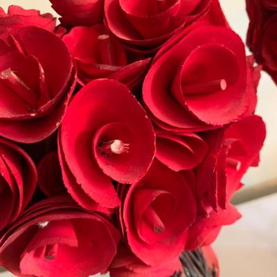 Red rose carved wood topiary