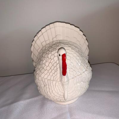 Ceramic turkey shaped Covered Dish with lid 6" tall