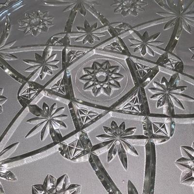 set of three glass platters, large plates