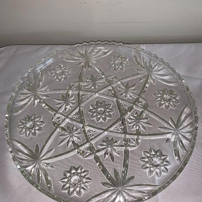 set of three glass platters, large plates