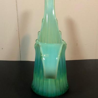 LOT 37L: Vintage / Mid-Century Modern Fostoria Heirloop Opalescent Green/Blue Art Glass Swung Vase Pitcher