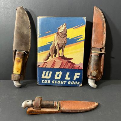 LOT 143X: Vintage Boy Scouts Of America Knifes & Wolf Cub Scout Book