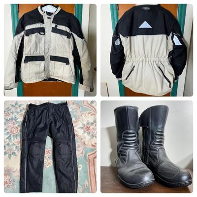LOT 152X: TourMaster Motorcycle Gear - Advanced 3 Quarter Jacket, Over Pant & Waterproof Road Boots