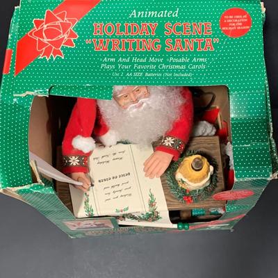 LOT 262 B: Vintage Animated Holiday Scene Writing Santa by Holiday Creations & Fiber Optic Rustic Village by Pule