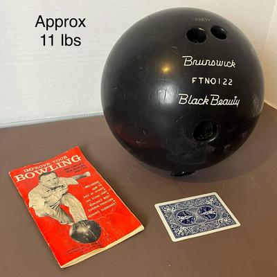 Vintage Brunswick Black Beauty Bowling Ball and Bowling Book