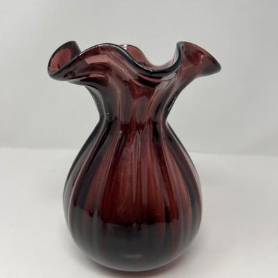Amethyst Cavalier Glass Hand Blown Scalloped Vase