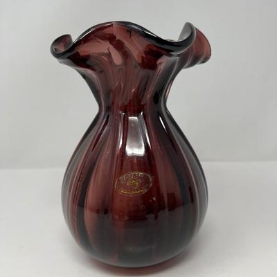 Amethyst Cavalier Glass Hand Blown Scalloped Vase