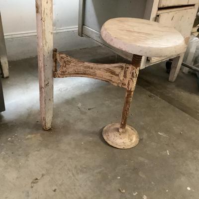 W1300 Vintage 1930's Enamel Top Work Table with Swing Stool