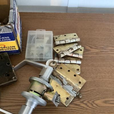 W1302 Assorted Doorknobs , Hinges, Locks, Etc.