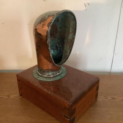 W1308 Vintage Copper Ship Stack Mounted on Wooden Base