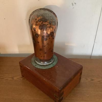 W1308 Vintage Copper Ship Stack Mounted on Wooden Base