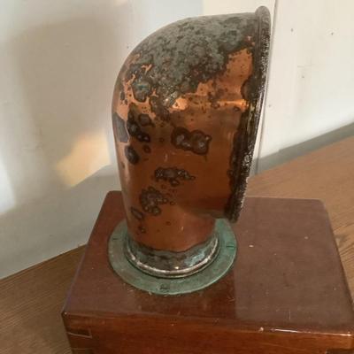 W1308 Vintage Copper Ship Stack Mounted on Wooden Base