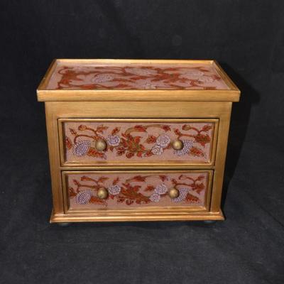 Glass Covered 2 Drawer Jewelry Box with Lid, Peru 9"x7.75"x5.5"