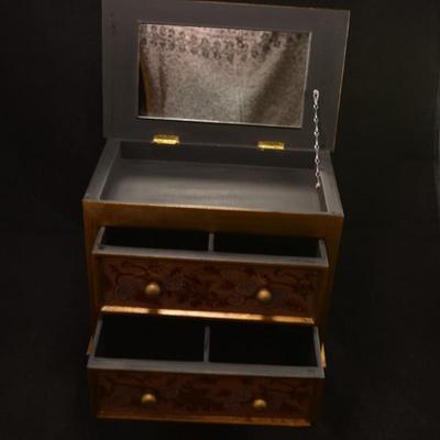 Glass Covered 2 Drawer Jewelry Box with Lid, Peru 9"x7.75"x5.5"
