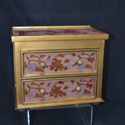 Glass Covered 2 Drawer Jewelry Box with Lid, Peru 9"x7.75"x5.5"