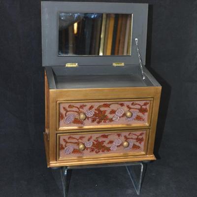 Glass Covered 2 Drawer Jewelry Box with Lid, Peru 9"x7.75"x5.5"