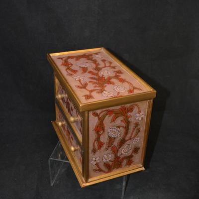 Glass Covered 2 Drawer Jewelry Box with Lid, Peru 9"x7.75"x5.5"