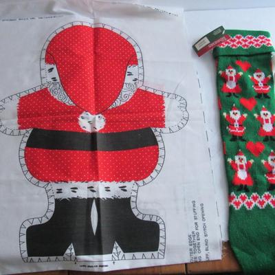 Lot 281: Older Santa Fabric Pillow Pattern to Sew and Christmas Stocking