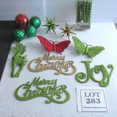 Lot of Modern Glittered Plastic Christmas Ornaments