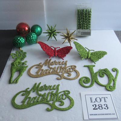 Lot of Modern Glittered Plastic Christmas Ornaments