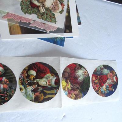 Lot of Older Santa Christmas Cards and Stickers, Angel Scraps