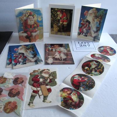 Lot of Older Santa Christmas Cards and Stickers, Angel Scraps