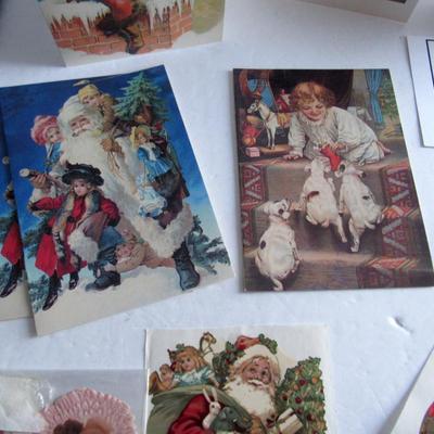 Lot of Older Santa Christmas Cards and Stickers, Angel Scraps