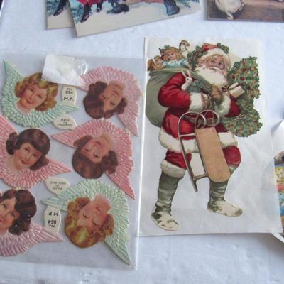 Lot of Older Santa Christmas Cards and Stickers, Angel Scraps