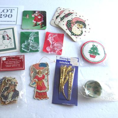 Lot of Misc Christmas Ornaments and Coasters, Some Unused