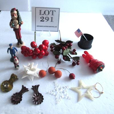 Lot of Misc Christmas Items, Old Tin Candle Clips, Star Ornaments, More