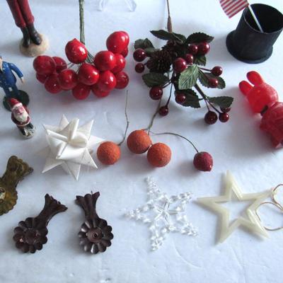 Lot of Misc Christmas Items, Old Tin Candle Clips, Star Ornaments, More