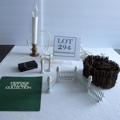 Dept 56 Electric Lights, Metal Fence Pieces, Twig Fence and Light