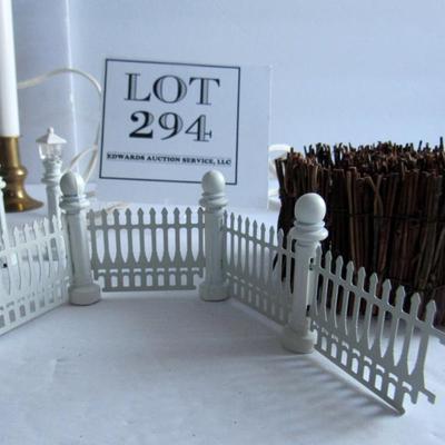 Dept 56 Electric Lights, Metal Fence Pieces, Twig Fence and Light