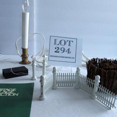 Dept 56 Electric Lights, Metal Fence Pieces, Twig Fence and Light