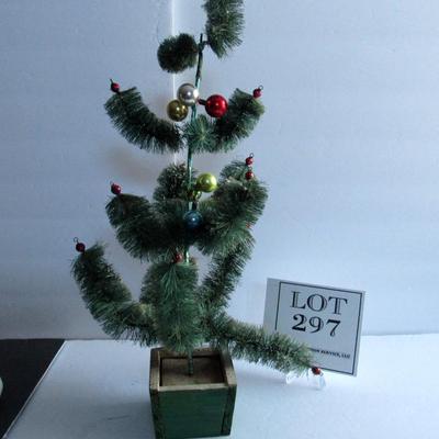 Old Christmas Tree in Wood Base, Needs TLC