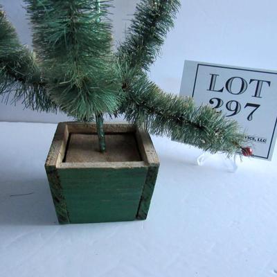 Old Christmas Tree in Wood Base, Needs TLC