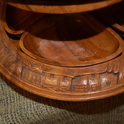 Vintage Monkey Pod 3 Tiered Lazy Susan Condiment Stand 17"x16"