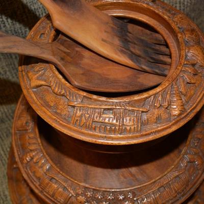Vintage Monkey Pod 3 Tiered Lazy Susan Condiment Stand 17"x16"