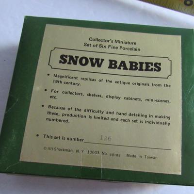 Vintage 1970s Shackman's Imports Snowbabies Set From Japan and One Older Japan Snowbaby Miniature