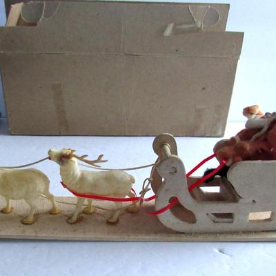 Vintage Santa In Sleigh With Deer, TLC
