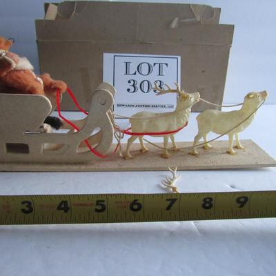 Vintage Santa In Sleigh With Deer, TLC