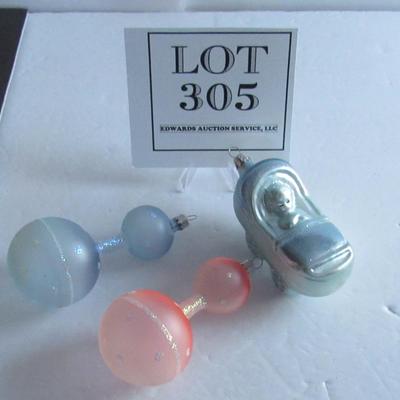 3 Very Nice Contemporary Blown Glass Baby Theme Christmas Ornaments