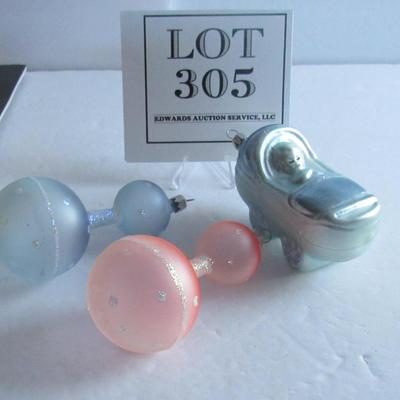 3 Very Nice Contemporary Blown Glass Baby Theme Christmas Ornaments