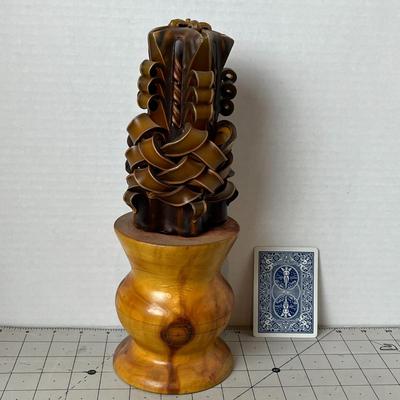 Wooden Candle Holder and Ribbon Wax Candle