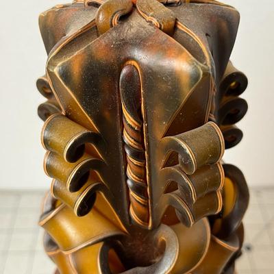 Wooden Candle Holder and Ribbon Wax Candle