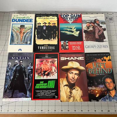 VHS Bundle: Crocodile Dundee, Tombstone, Top Gun The Story, Grumpy Old Men, Matrix, The Bridge on the River Kwai, Shane, Left Behind