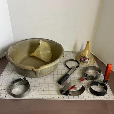 Oil Pan, Funnels, and Oil Filter Wrenches