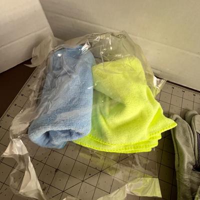 Leather Gloves and Microfiber Rags