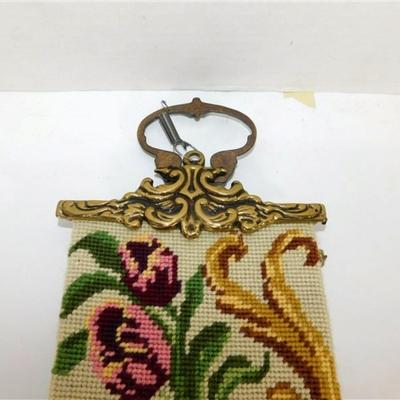 6 Vintage Needlepoint Bell Pull with Floral Design and Velvet Back 46 x 6 1/2